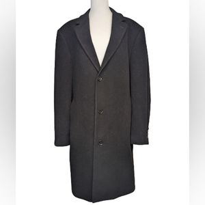 Calvin Klein Wool Cashmere Black Collared Overcoat - Men's Size 42 Extra Long